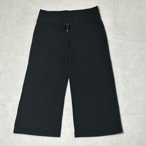 Lululemon Black Hi-Rise Wide Leg Crop Pants Capri Gaucho Size 8 Drawstring EUC